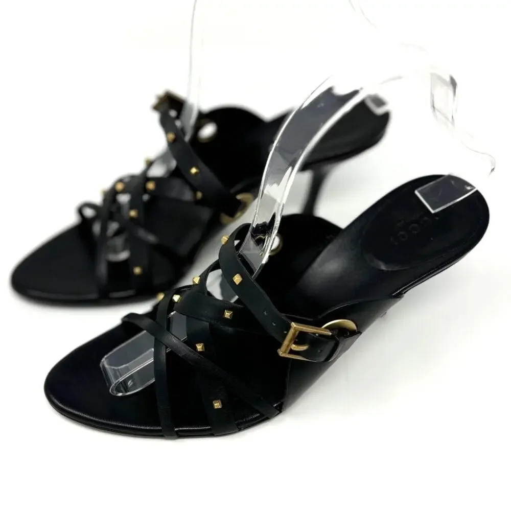 Gucci Women's Black Studded Strappy Heels Size 8 - Picture 3 of 16